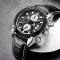 นาฬิกาสุดเท่ห์จาก MEGIR สายหนังแท้สีดำ หน้าปัดดำ สวยมาก!