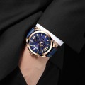 นาฬิกา Cuena หน้าปัดสีน้ำเงิน+rose gold สายหนังแท้สีน้ำเงิน สวยสุดๆ