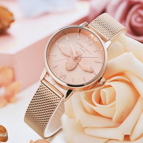 นาฬิกา Daybird สีพิงค์โกลด์ หน้าปัดสวยมาก ลายนูน 3 มิติ