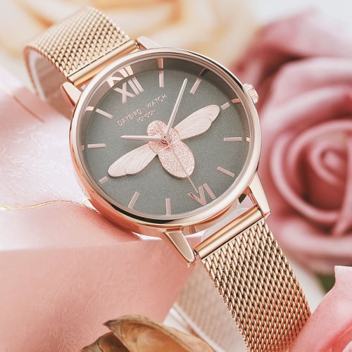นาฬิกา Daybird สีเทา+พิงค์โกลด์ หน้าปัดสวยมาก ลายนูน 3 มิติ