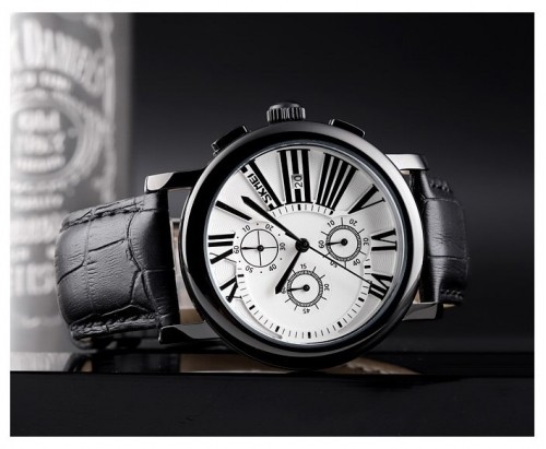 นาฬิกา SKMEI สายหนังแท้สีดำ หน้าปัดขาวสวยคลาสสิค
