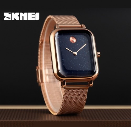 นาฬิกา SKMEI ทรงเหลี่ยมเรียบหรู สายสแตนเลสถักแพรสวยงาม