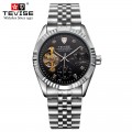 นาฬิกาออโต้ Tevise หน้าปัดสีดำขอบเงิน สวยหรูมาก