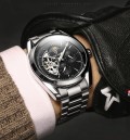 นาฬิกาออโต้ Tevise หน้าปัดสีดำขอบเงิน สวยหรูงานคุณภาพเยี่ยม