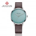 นาฬิกา Julius สายหนังสีน้ำตาล พื้นหน้าปัดสีฟ้าอ่อนลายสวยคลาสสิค
