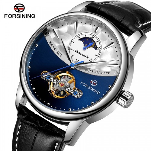 นาฬิกาออโต้แบรนด์ Forsining สายหนัง หน้าปัดสีน้ำเงินสวยหรู