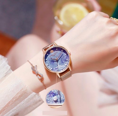 นาฬิกา Daybird พิงค์โกลด์ พื้นลายเม็ดทรายสีฟ้าคราม สวยมากๆ