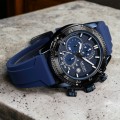 นาฬิกา MEGIR สุดเท่ห์ สายยางสีน้ำเงิน หน้าปัดลายสวยขอบดำ งานพรีเมียม