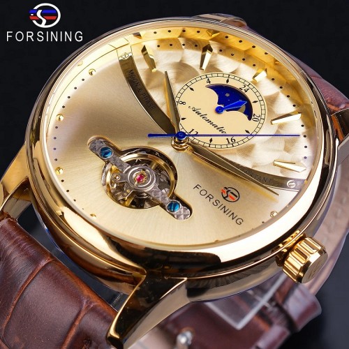 นาฬิกาออโต้แบรนด์ Forsining สายหนัง หน้าปัดสีทองสวยหรู