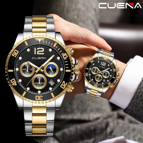 นาฬิกา CUENA สายสแตนเลส หน้าปัดสีดำทองสวย คุณภาพเยี่ยม