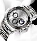 นาฬิกา Poedagar สายสแตนเลสแท้ สีเงินขอบดำสุดหรู หน้าปัดสวยมาก